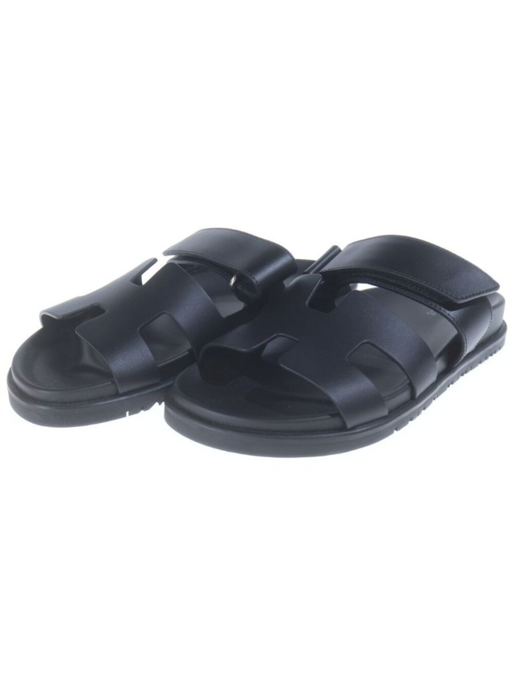 Hermes Chypre Sandals Flat Black Calfskin
